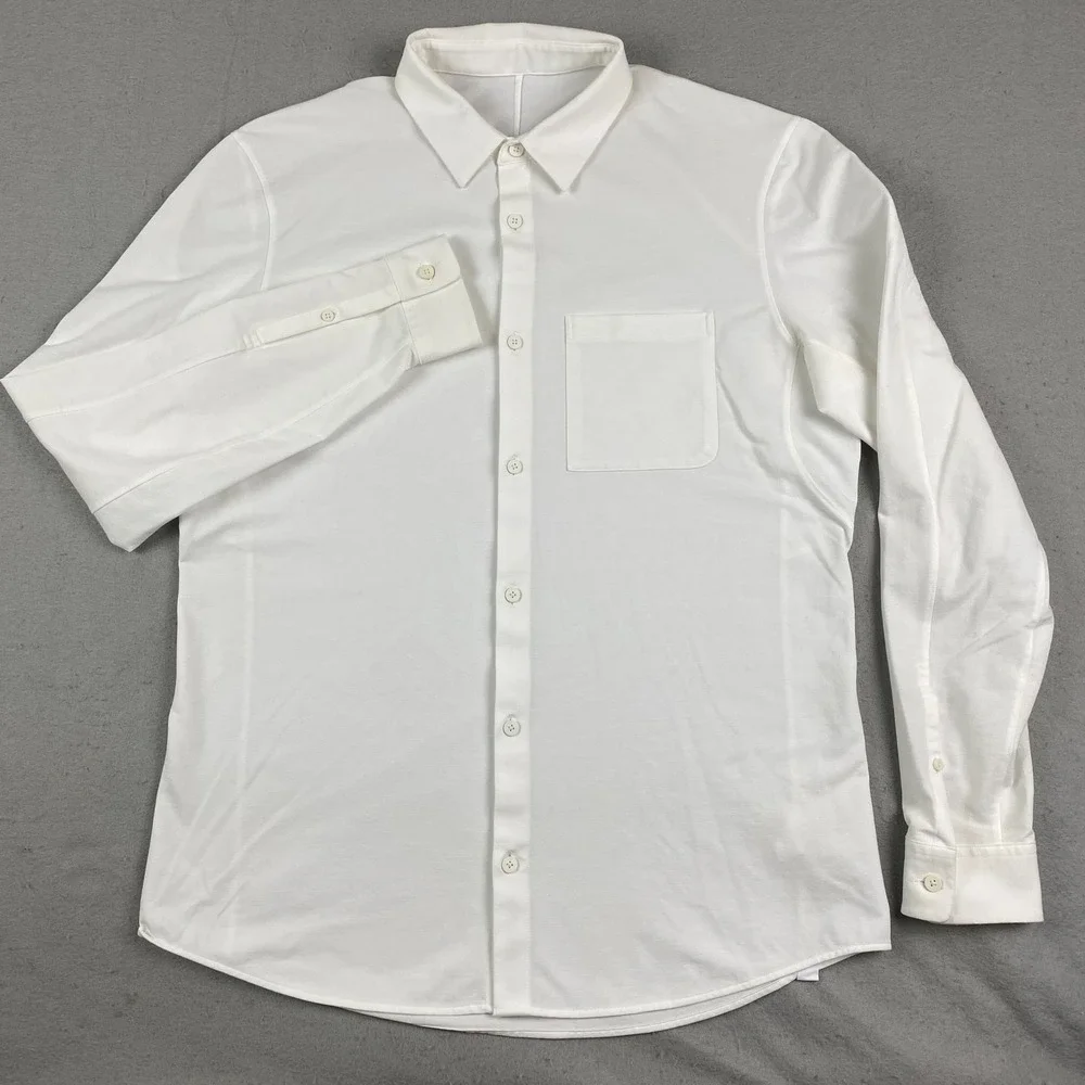 Lululemon Commission Shirt Men L White Twill Long Sleeve Button Up Casual